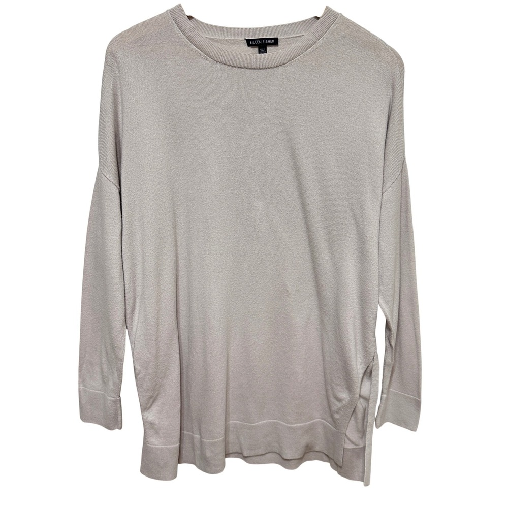 Eileen Fisher Organic Cotton Sweater Tunic Medium Lightweight Crew Neck Travel